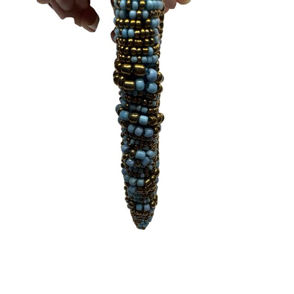 Hand Beaded Clutch Purse Blue Gold Beaded Evening Bag Beaded Intricate Design - Picture 8 of 10